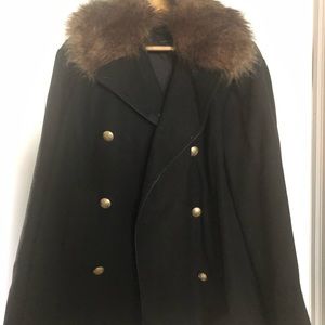Black peacoat with faux fur collar